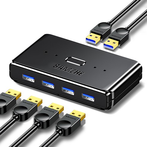 SAMZHE 4포트 USB3.0 멀티허브 스위치 선택기 GX-400, 블랙, 1개