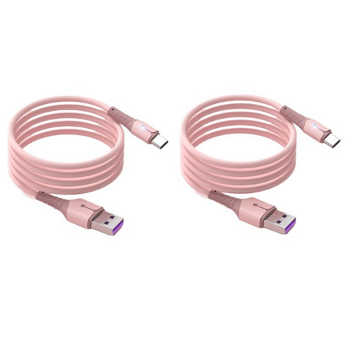바코젤 고속 충전케이블 C타입 USB 충전 데이터 전송 케이블, 핑크, 2개, 2m