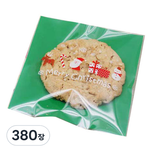 크리스마스 접착 OPP 포장봉투, X-mas 아이콘 그린, 380장