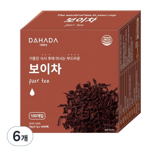 다하다 허브앤티 보이차, 0.7g, 100개입, 6개