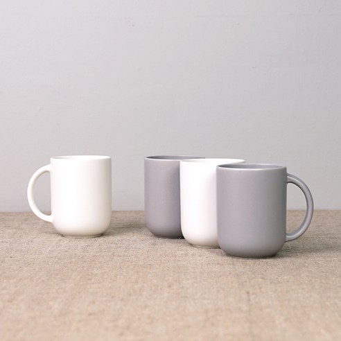 보울보울 국산 레트로라인 핸들머그 360ml, 밀크화이트+애쉬그레이, 4개