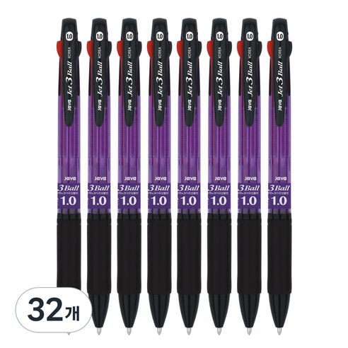 자바펜 3색볼펜 제트3볼 1.0mm, 퍼플, 32개