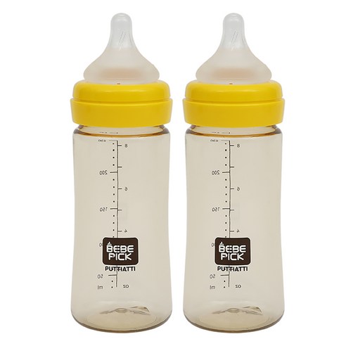 베베픽 PPSU 젖병 250ml 트윈팩, 옐로우, M(3~6개월), 2개
