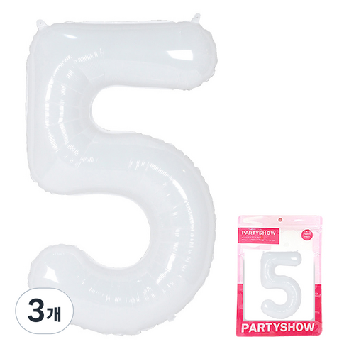 파티쇼 숫자 은박풍선 대형 5, 화이트, 3개