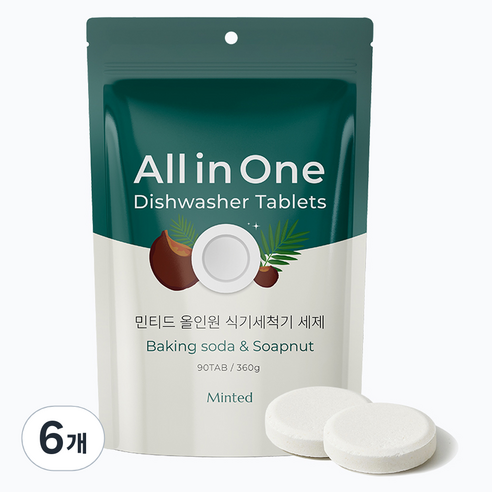 민티드 올인원 식기세척기 세제 90p, 6개, 360g