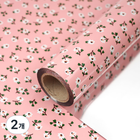 코코플러스 작은꽃 비닐 증착롤 포장지 53cm x 17m, 코랄, 2개