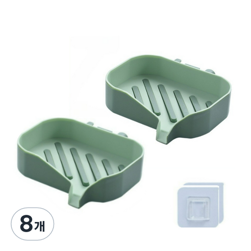 메리길드 벽걸이 겸용 물빠짐 무타공 비누 받침대, 그린, 8개