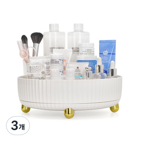 코멧 모던 회전형 화장품 정리함 대형, 화이트, 3개