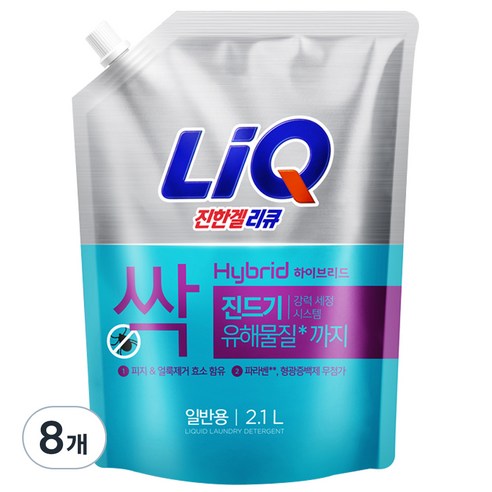 리큐 진한겔 하이브리드 액상세제 일반용 리필, 2.1L, 8개