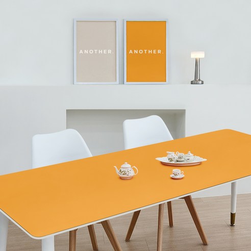 7A 가죽 양면 방수 감성 캠핑 모서리라운딩 테이블 매트 120 x 210 cm, 오렌지 + 라이트브라운, 1단