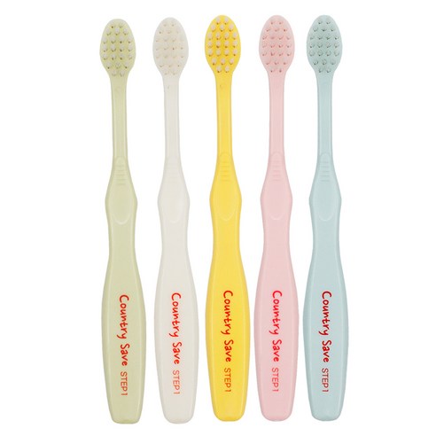 마이비 칫솔 추천  컨트리세이브 유아용 친환경 칫솔 1단계 12개월~36개월 5종 세트, 1세트, 화이트, 핑크, 옐로우, 그린, 블루, 5개