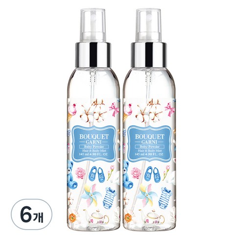 부케가르니 프래그런스드 헤어 앤 바디미스트 베이비파우더, 145ml, 6개