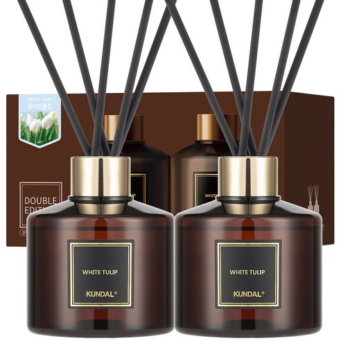 쿤달 퍼퓸 디퓨저 200ml 2개 + 섬유스틱 10개, 화이트튤립향, 1세트