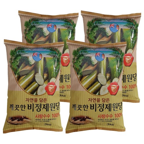 깨끗한 비정제원당, 3kg, 4개