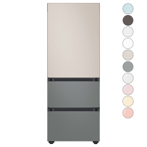 [색상선택형] 삼성전자 비스포크 김치플러스 3도어 키친핏 냉장고 313L 방문설치, 새틴베이지+새틴그레이, RQ33C74C3AP