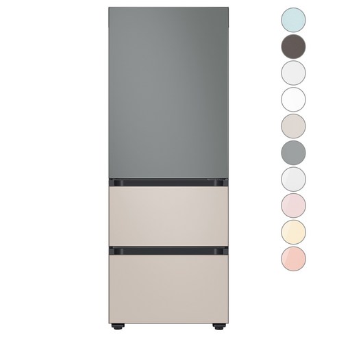 [색상선택형] 삼성전자 비스포크 김치플러스 3도어 키친핏 냉장고 313L 방문설치, 새틴그레이+새틴베이지, RQ33C74C3AP