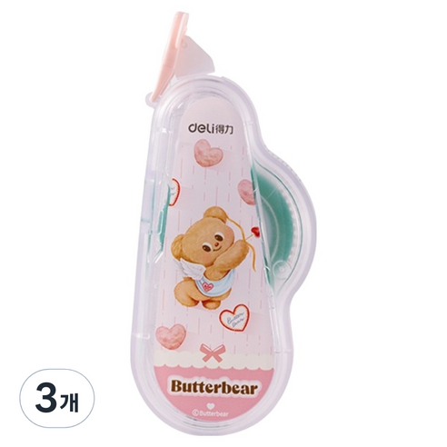 델리 버터베어 양면 풀테이프 6mm x 12m, 핑크, 3개