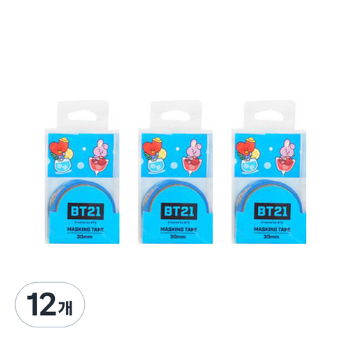 라인프렌즈 BT21 마스킹테이프 30mm, 블루, 12개