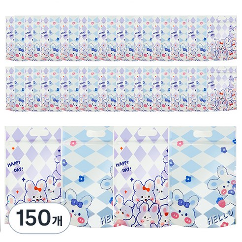 미미파티 감성 귀여운 구디백 손잡이 지퍼백 포장 봉투, 블루토끼, 150개