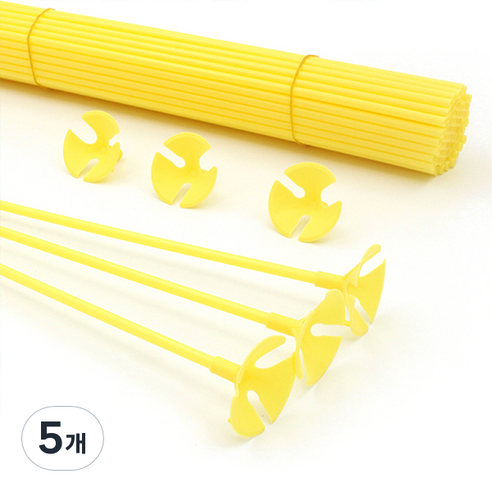 마켓감성 마카롱 풍선 홀더 핸드 스틱 42cm 100p, 노랑, 5개