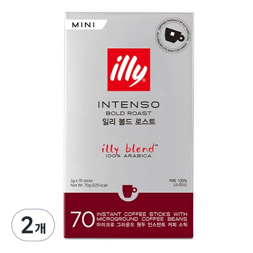 일리 인텐소 볼드 로스트 미니 원두 인스턴트 커피 스틱, 1g, 70개입, 2개