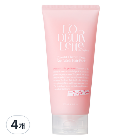 로더렛 컬러핏 체리 플뢰르 논워시 헤어팩, 4개, 200ml