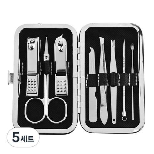 피피홈리빙 귀이개 손톱깍이 케어 8종 세트, 5세트, 블랙