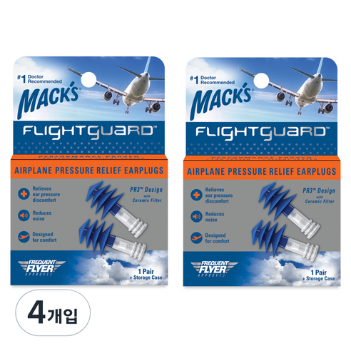 Macks 플라잇가드 비행기 기압조절 귀마개, 4개, 1쌍