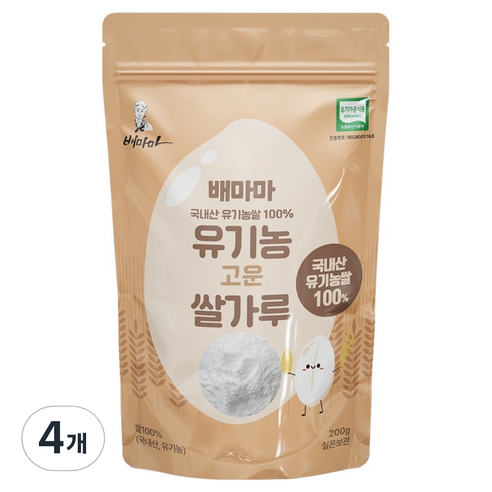 배마마 유기농 고운 쌀가루, 200g, 4개