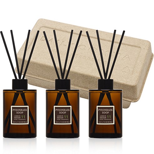 데일리콤마 엠버 에디션 디퓨져 200ml x 3p + 블랙리드스틱 12p 세트, 편백숲, 600ml, 1세트