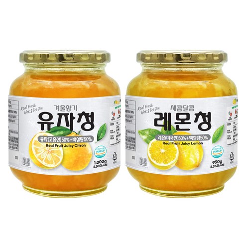 견과공장 겨울향기 프리미엄 햇과일청 2종 세트 유자청 1kg + 레몬청 950g