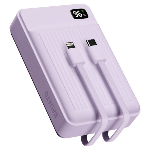 바우아토 포켓쉴 고속 입출력 케이블 일체형 미니 대용량 난연 보조배터리 20000mAh C타입 애플8핀 PD 22.5W, 단일상품, 파스텔퍼플