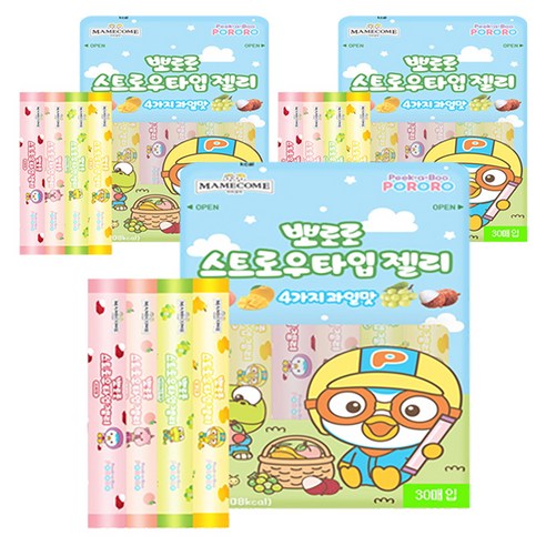 마미꼬미 뽀로로스트로우타입 젤리, 3세트, 600g