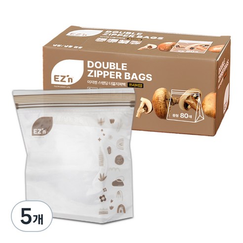 EZn이지엔 프리미엄 더블지퍼백 냉장 냉동 겸용, 중(M), 80개입, 5개