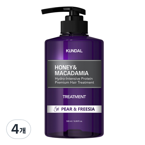 쿤달 허니 앤 마카다미아 헤어 트리트먼트 페어앤프리지아향, 500ml, 4개