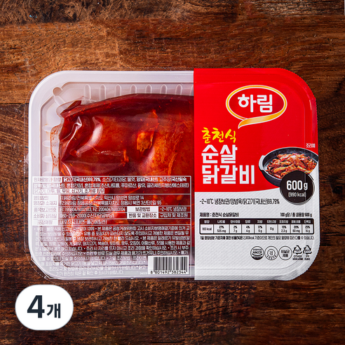 하림 춘천식 순살닭갈비, 600g, 4개