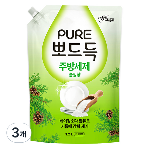 피죤퓨어 뽀드득 주방세제 솔잎향, 1.2L, 3개