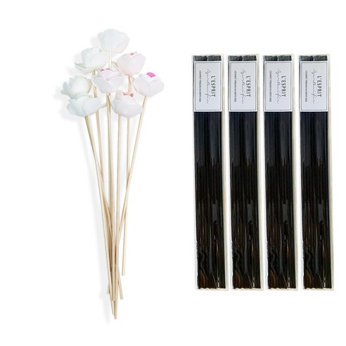 레스쁘리 미니로즈 조화 8p + 디퓨저 스틱 40p, 조화 (믹스), 스틱 (블랙), 1세트