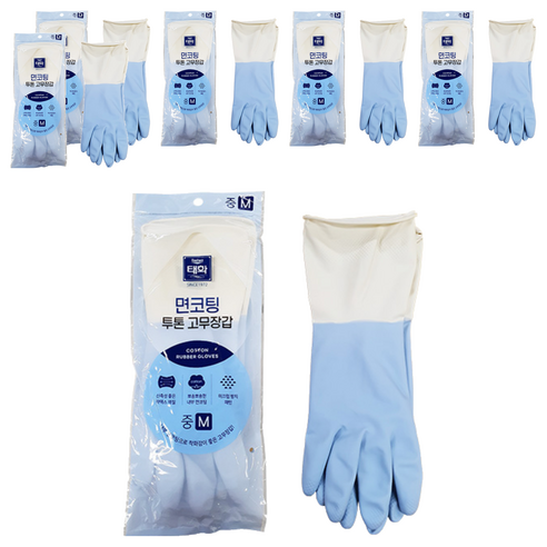 태화 면코팅 투톤 고무장갑 양손착용, 블루, 중(M), 6세트
