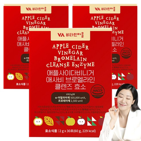 비타민마을 애플사이다비니거 애사비 브로멜라인 클렌즈 효소 30p, 60g, 3개
