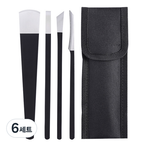 네일 패디 플래닝 나이프 4종 세트, 6세트, 블랙 + 실버