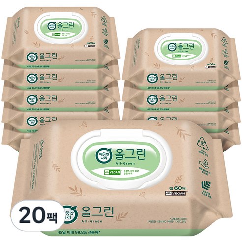 깨끗한나라 올그린 물티슈 캡형, 1개입, 20개