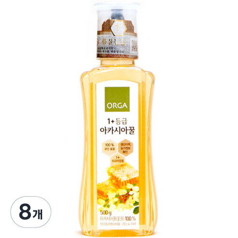 올가홀푸드 1+등급 아카시아꿀, 500g, 8개