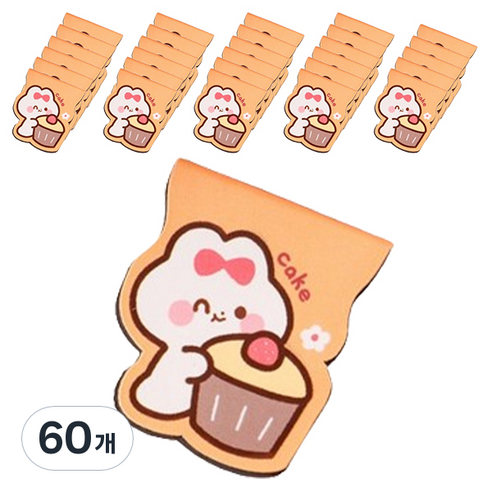 마켓감성 아기자기 캐릭터 북마크, 케이크 토끼, 60개