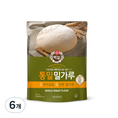 백설 통밀밀가루, 1kg, 6개