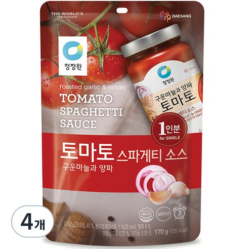 청정원파스타소스 청정원 토마토 스파게티소스 싱글파우치, 170g, 4개 Best Top5