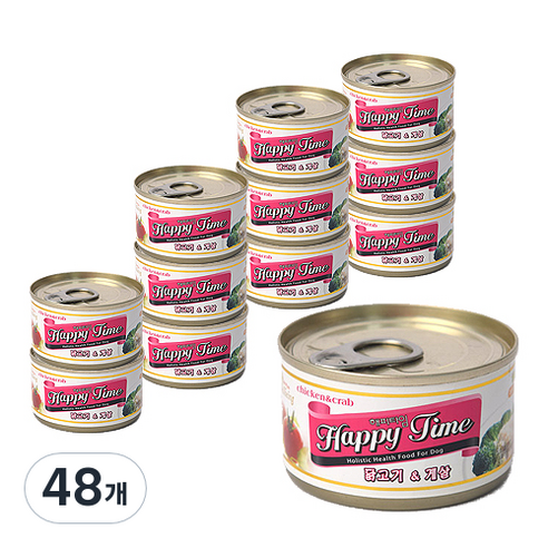 해피타임 강아지 간식캔 100g, 닭고기 + 게살 혼합맛, 48개