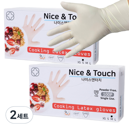 나이스앤터치 요리용 라텍스장갑 S 100p + M 100p, 2세트
