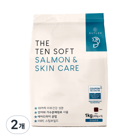 버틀러 생후 3개월령 이상 강아지 더 텐 스킨 케어 소프트사료, 연어, 1kg, 2개