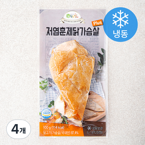 저염훈제닭가슴살 플러스, 100g, 4개